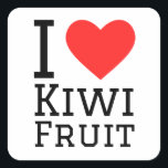 Ik hou van kiwi's vierkante sticker<br><div class="desc">Ik hou van kiwi's,  voor liefhebbers van eten</div>