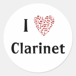 Ik hou van klarinet Rode Hart van muzieknoten Ronde Sticker
