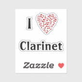 Ik hou van klarinet Rode hart van muzieknoten viny Sticker (Vel)