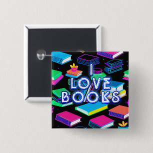 Ik hou van kleurrijke boeken vierkante button 5,1 cm