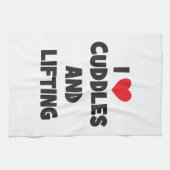 Ik hou van knuffels en gewichten tillen - Grappige Theedoek (Horizontaal)