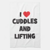 Ik hou van knuffels en gewichten tillen - Grappige Theedoek (Verticaal)