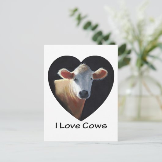 Ik hou van koeien: Bruine koolstof in oliepastel Briefkaart (Staand voorkant)