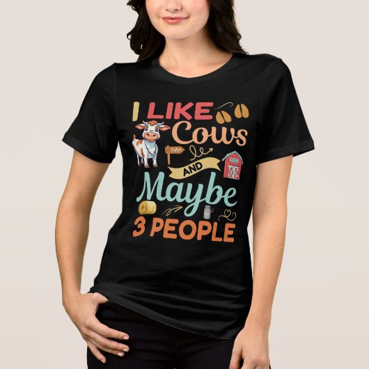 Ik hou van Koeien en misschien 3 mensen, grappig a Tri-Blend Shirt (Voorkant)