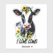 Ik hou van Koeien Holstein Koe in Zonnebloemen Sticker (Vel)