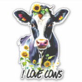 Ik hou van Koeien Holstein Koe in Zonnebloemen Sticker (Voorkant)
