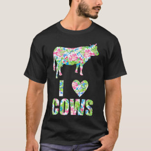 Ik hou van Koeien Kleurrijke Bloemen Patroon Hart  T-shirt