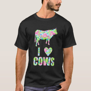 Ik hou van koeien Kleurrijke Bloemen Patroon Hart T-shirt