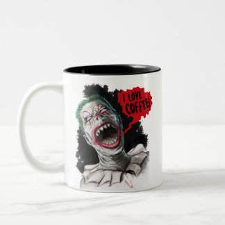 Ik hou van Koffee Crazy die Zombie Clown lacht Tweekleurige Koffiemok