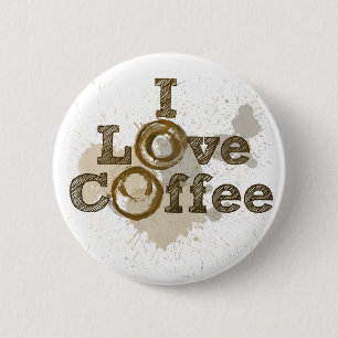 Ik hou van koffie art cafeïne ronde button 5,7 cm