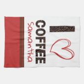 Ik hou van koffie café hart naam bruin rood modern theedoek (Horizontaal)