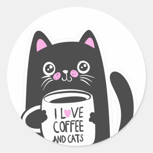 Ik hou van koffie en katten - Kies achtergrondkleu Ronde Sticker (Voorkant)