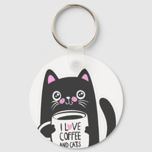 Ik hou van koffie en katten - Kies achtergrondkleu Sleutelhanger