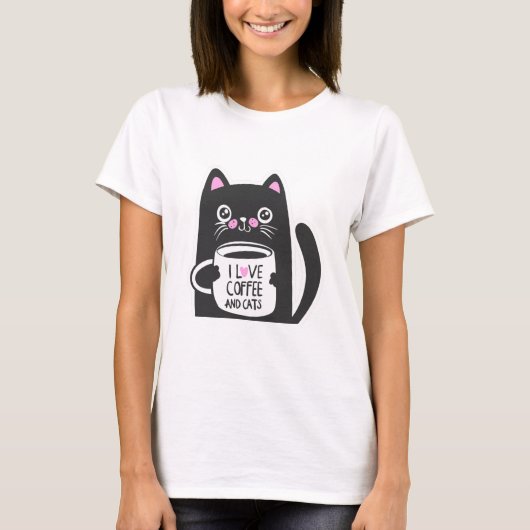 Ik hou van koffie en katten - Kies achtergrondkleu T-shirt (Voorkant)