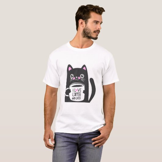 Ik hou van koffie en katten - Kies achtergrondkleu T-shirt (Voorkant volledig)