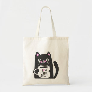 Ik hou van koffie en katten - Kies achtergrondkleu Tote Bag