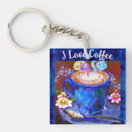 Ik hou van koffie grillige Abstracte schilderij bl Sleutelhanger