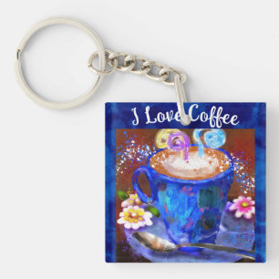Ik hou van koffie grillige Abstracte schilderij bl Sleutelhanger