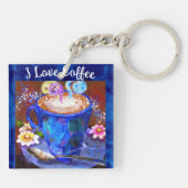 Ik hou van koffie grillige Abstracte schilderij bl Sleutelhanger (Achterkant)