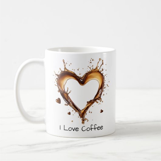 Ik hou van koffie, Heart Coffee Splash Design, Gra Koffiemok (Links)