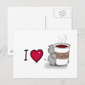 Ik hou van koffie - Hippo met een kop koffie Briefkaart (Voorkant / Achterkant)