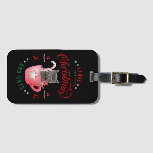 ik hou van koffie kerst en katten vreugdevolle gro bagagelabel (Voorkant (horizontaal))