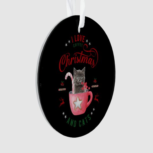 ik hou van koffie kerst en katten vreugdevolle gro ornament (voorkant)