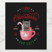 ik hou van koffie kerst en katten vreugdevolle gro wijn etiket (Enkel label)