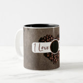 "Ik hou van koffie" met koffiebonen hart Mok (Voorkant links)