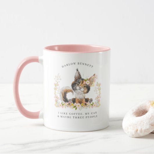 Ik Hou Van Koffie, Mijn Kat & 3 Mensen | Monogram Mok (Met donut)