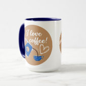 "Ik hou van koffie!" Mok, marineblauw handvat & bi Mok (Voorkant links)