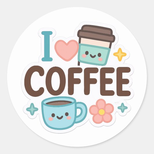 Ik Hou Van Koffie Schattig Kawaii Sticker – Aardig (Voorkant)
