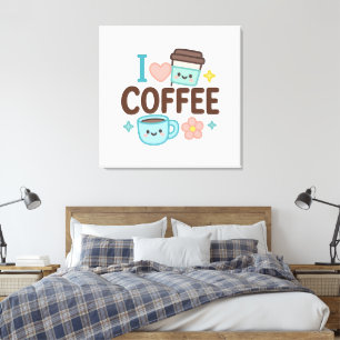 Ik Hou Van Koffie Schattig Kawaii Sticker – Aardig Canvas Afdruk