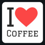 Ik hou van koffie vierkante sticker<br><div class="desc">Ik hou van koffie,  voor voedselliefhebbers</div>