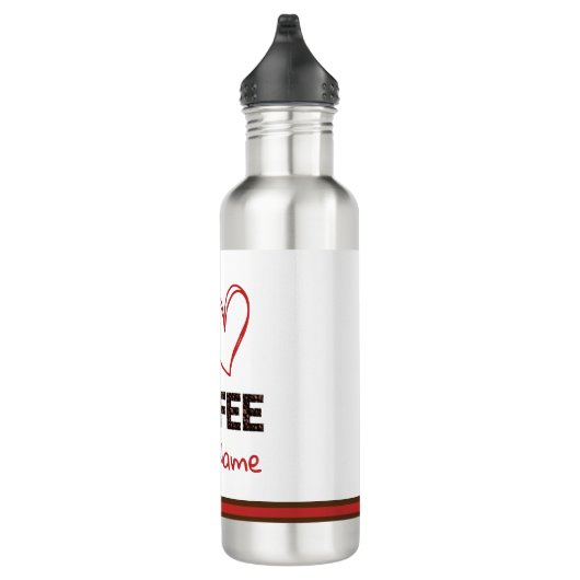 Ik hou van koffieboon Hart Bruin Rood Modern Custo Waterfles (Rechts)
