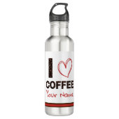 Ik hou van koffieboon Hart Bruin Rood Modern Custo Waterfles (Voorkant)