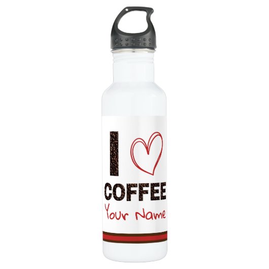 Ik hou van koffieboon Hart Bruin Rood Modern Custo Waterfles (Voorkant)