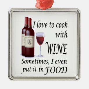 Ik hou van koken met wijn - zelfs in voedsel metalen ornament