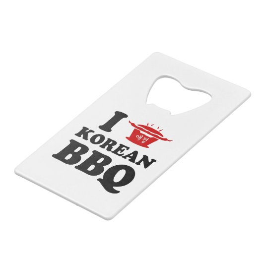 Ik hou van Koreaanse BBQ (고 기 구 이) Creditkaart Flessenopener (Voorkant Gekanteld)