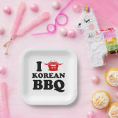 Ik hou van Koreaanse BBQ (고 기 구 이) Papieren Bordje (Feest)