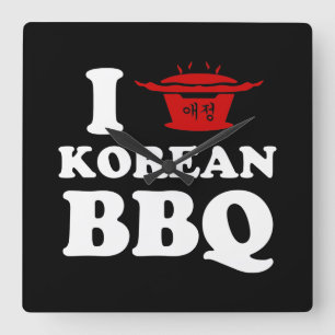 Ik hou van Koreaanse BBQ (고 기 구 이) Vierkante Klok
