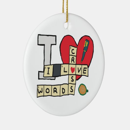 Ik hou van kruiswoordpuzzels keramisch ornament (Rechts)