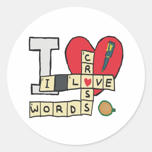 Ik hou van kruiswoordpuzzels ronde sticker (Voorkant)
