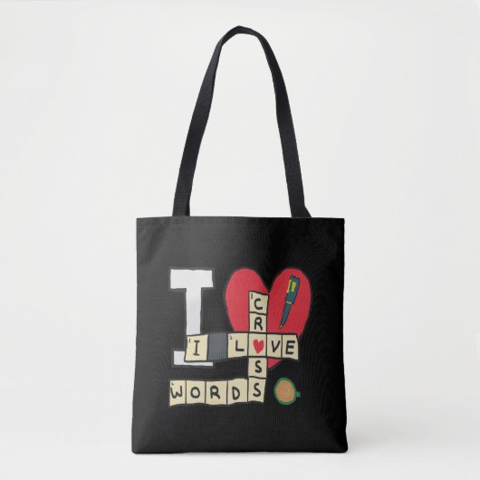 Ik hou van kruiswoordpuzzels tote bag (Voorkant)