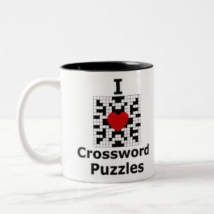 Ik hou van kruiswoordpuzzels tweekleurige koffiemok
