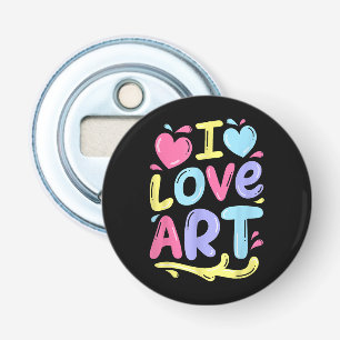 Ik hou van kunst, kunstenaarsschilder Kleurrijk sc Button Flesopener