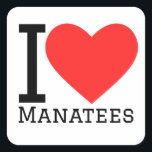 Ik hou van lamantijnen vierkante sticker<br><div class="desc">Ik hou van lamantijnen,  voor dierenkoninkrijksliefhebbers</div>