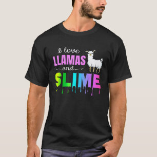Ik hou van lama's en slijm regenboog roze leuke T- T-shirt