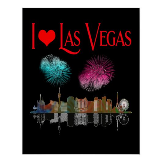 Ik hou van Las Vegas bij Night Skyline Fireworks Perfect Poster (Voorkant)
