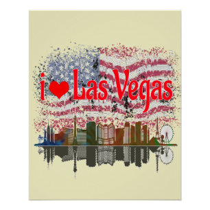 Ik hou van Las Vegas skyline Amerikaanse vlag souv Perfect Poster